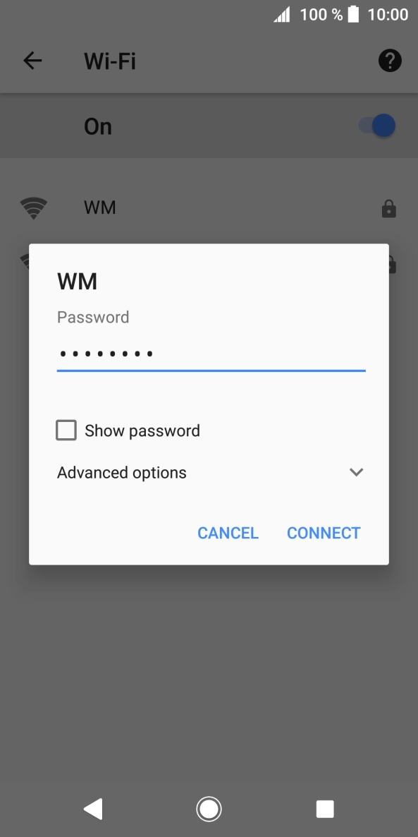 Key in the password for the Wi-Fi network and press CONNECT.