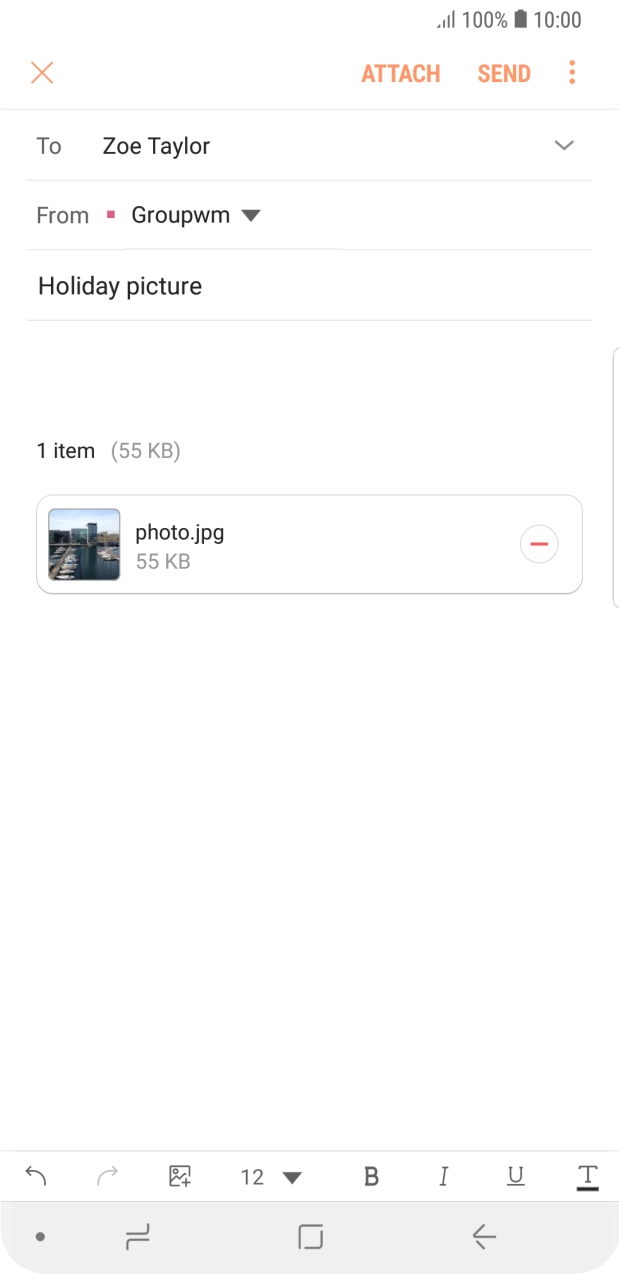 Press the text input field and write the text for your email.
