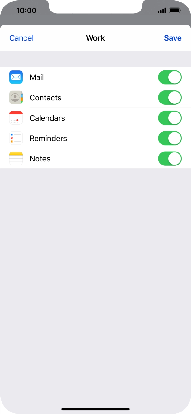 Press the indicators next to the required data types to turn synchronisation of each data type on or off. Press the indicators next to the required data types to turn synchronisation of each data type on or off.