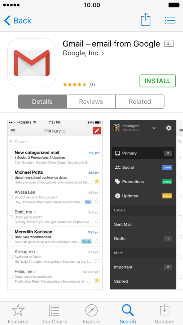 Press INSTALL and wait while Gmail is installed.