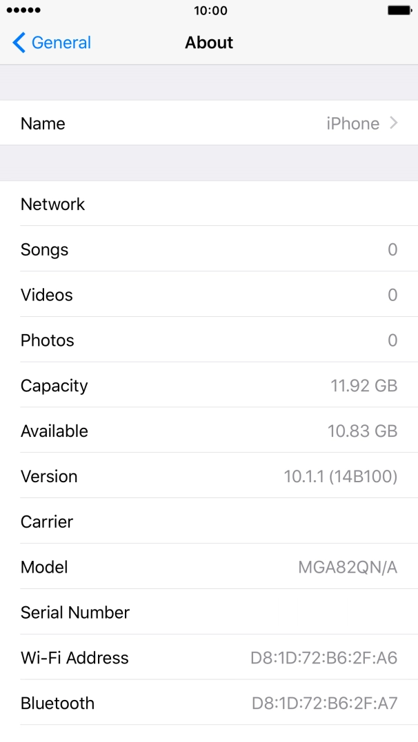 Your phone's software version is displayed next to Version.