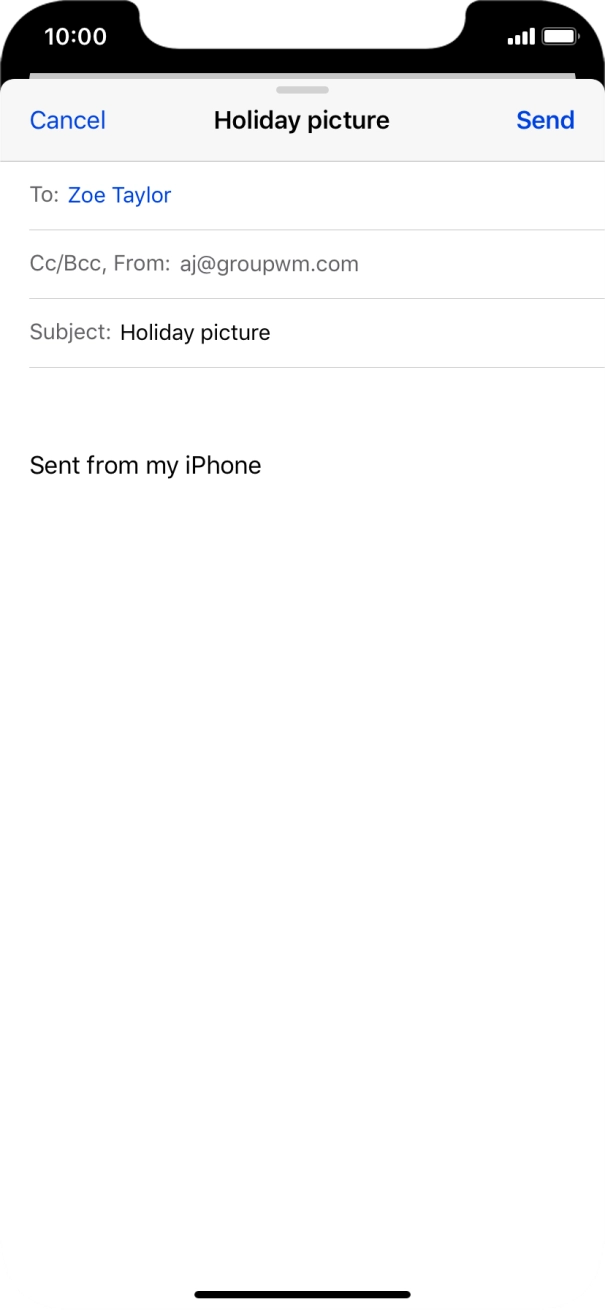 Press the text input field and write the text for your email.