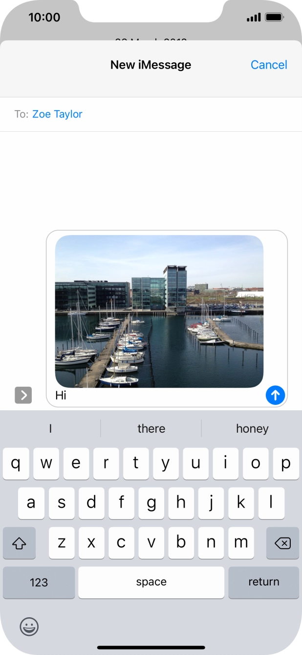 Write the text for your picture message and press the send icon.
