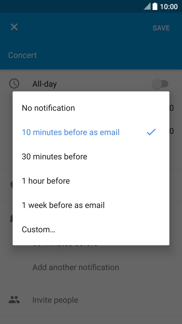 Press the required setting.