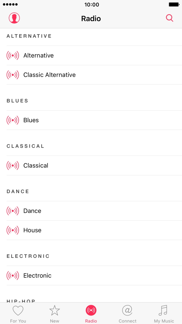 Press the required radio channel to start playback of other streaming radio channels.