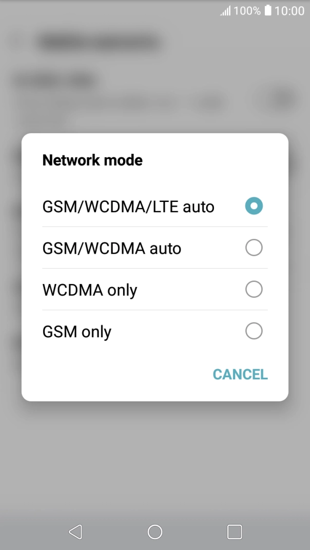 Press the required network mode.