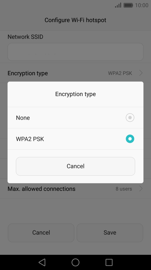 Press WPA2 PSK to password protect your Wi-Fi hotspot.