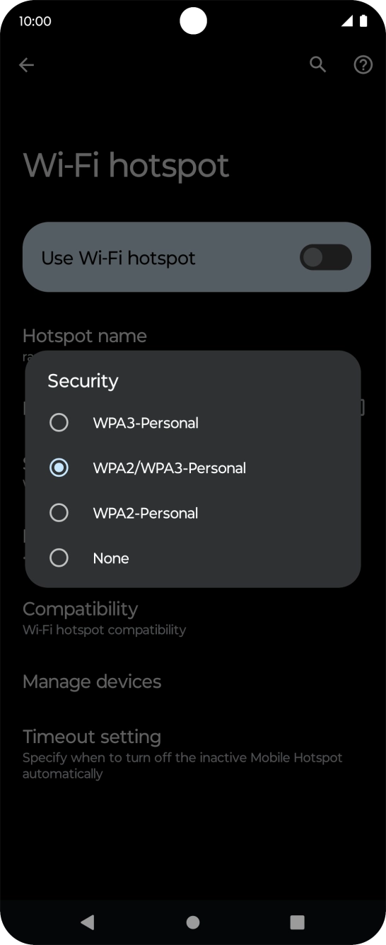 Press WPA3-Personal to password protect your Wi-Fi hotspot.