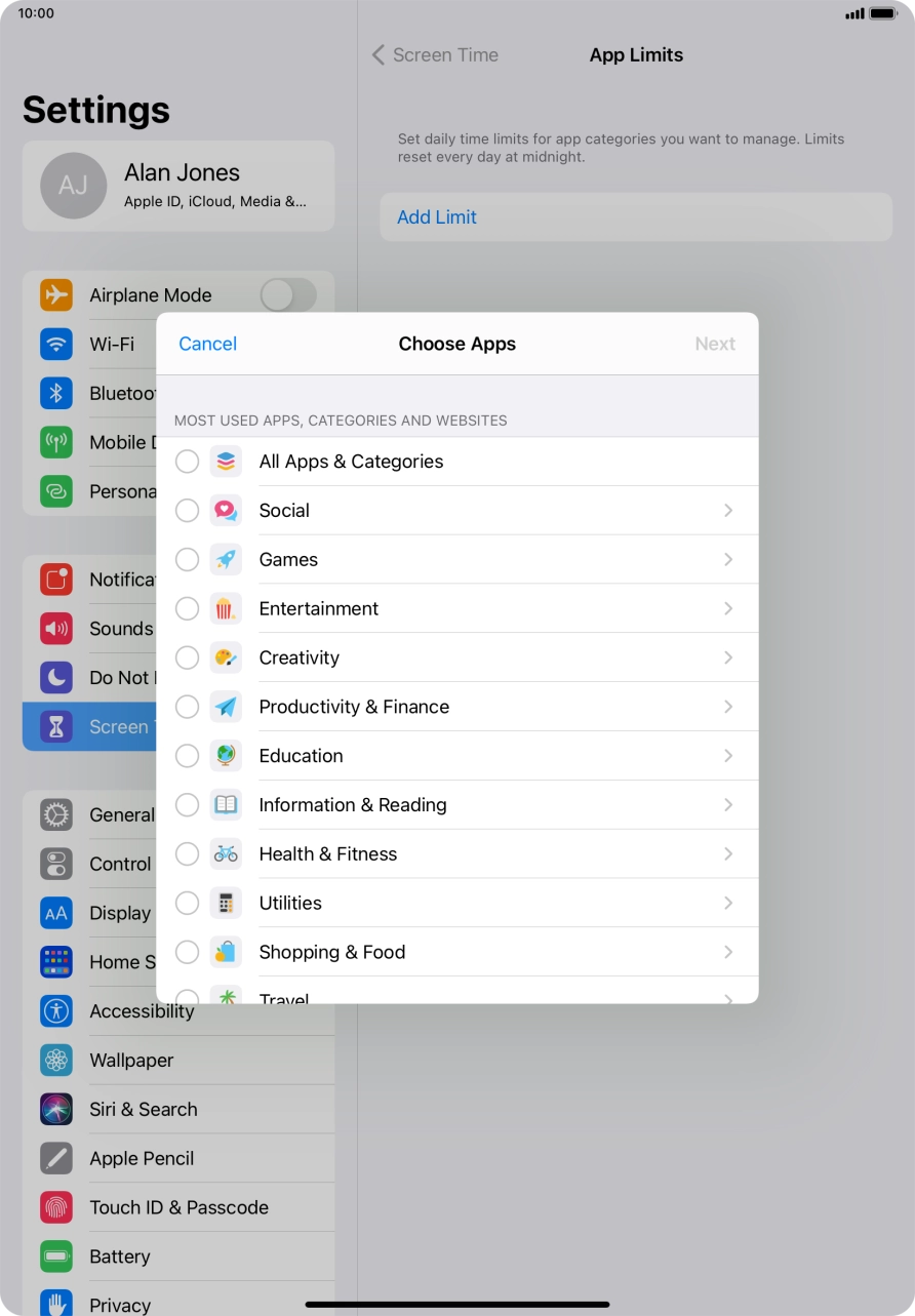 Press the required categories.