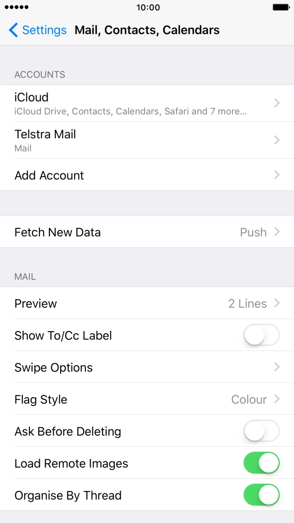 Press the name of the Telstra email account you've just set up. Press the name of the Telstra email account you've just set up.