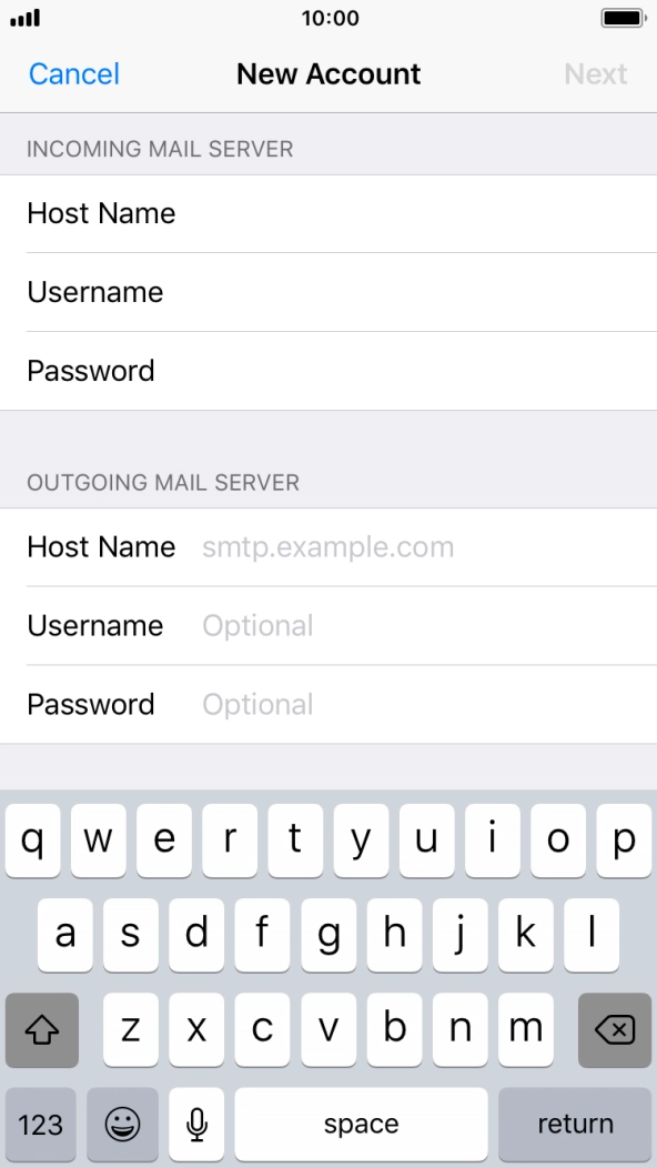 Press Host Name and key in the name of your email provider's outgoing server.