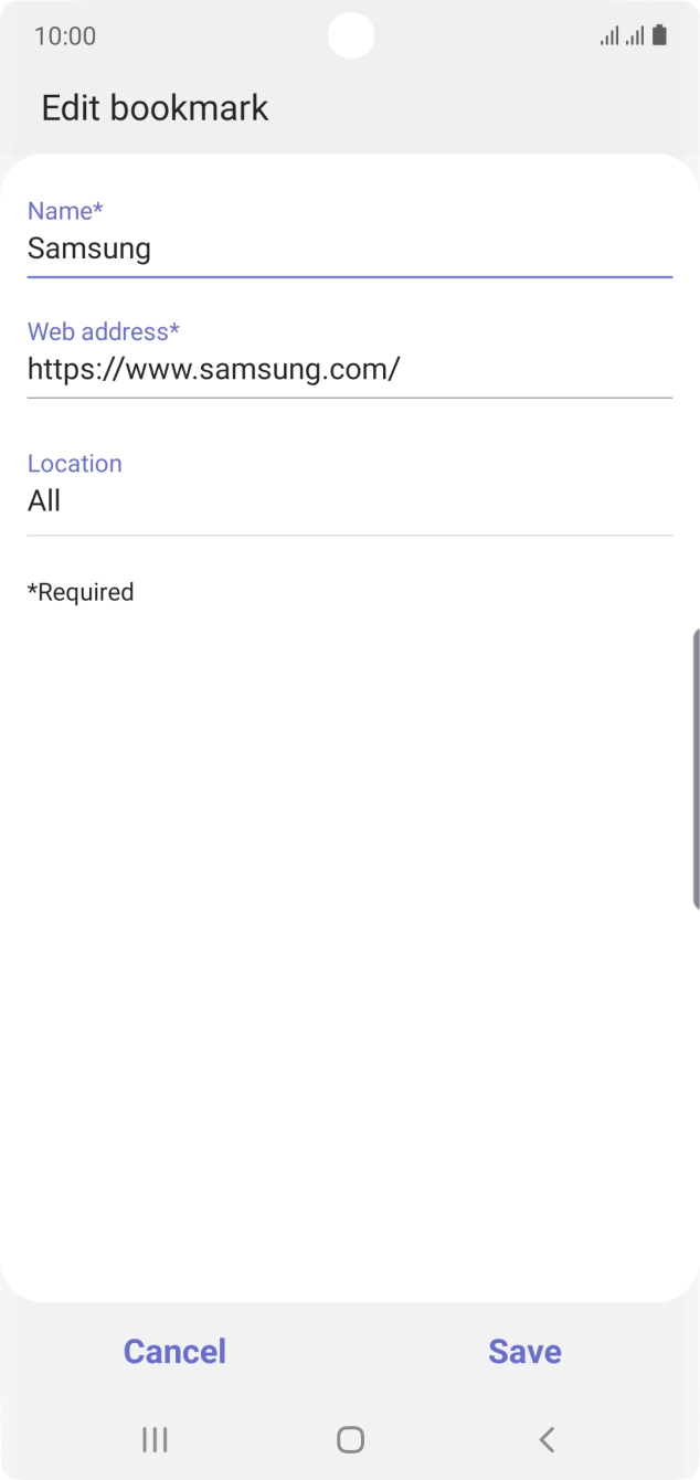 Key in the required name of the bookmark and press Save.
