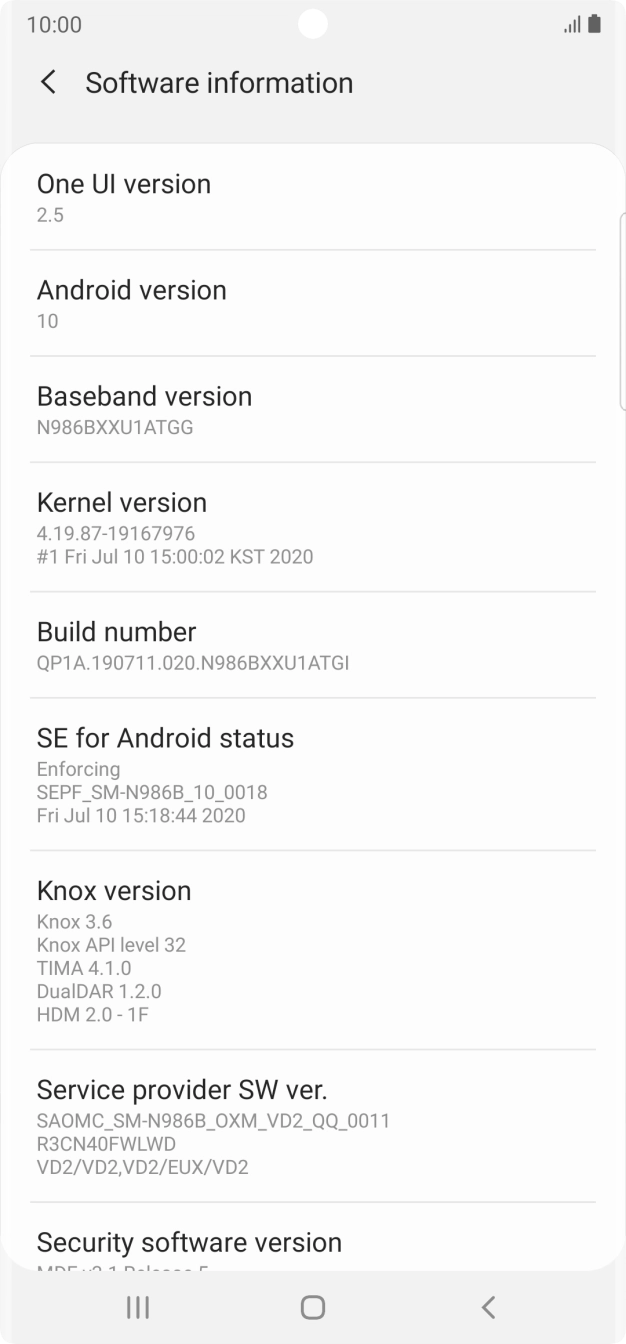 Your phone's software version is displayed below Android version.