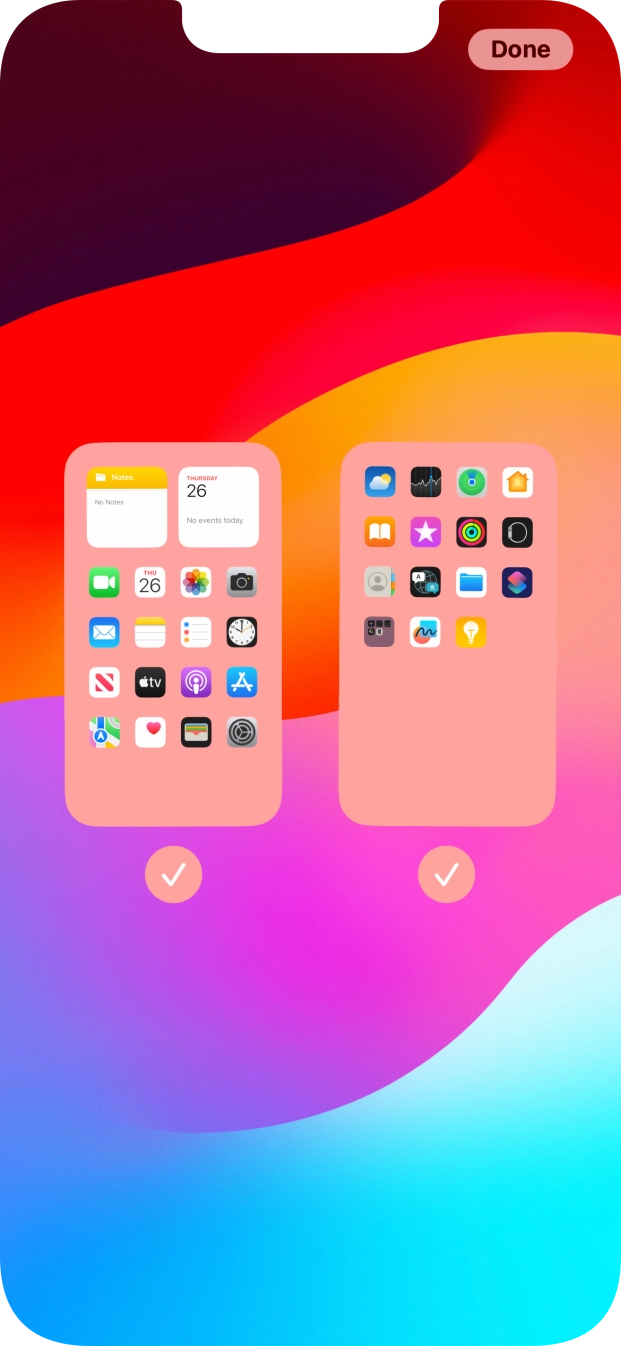 Press the fields below the required home screens to select or deselect them.