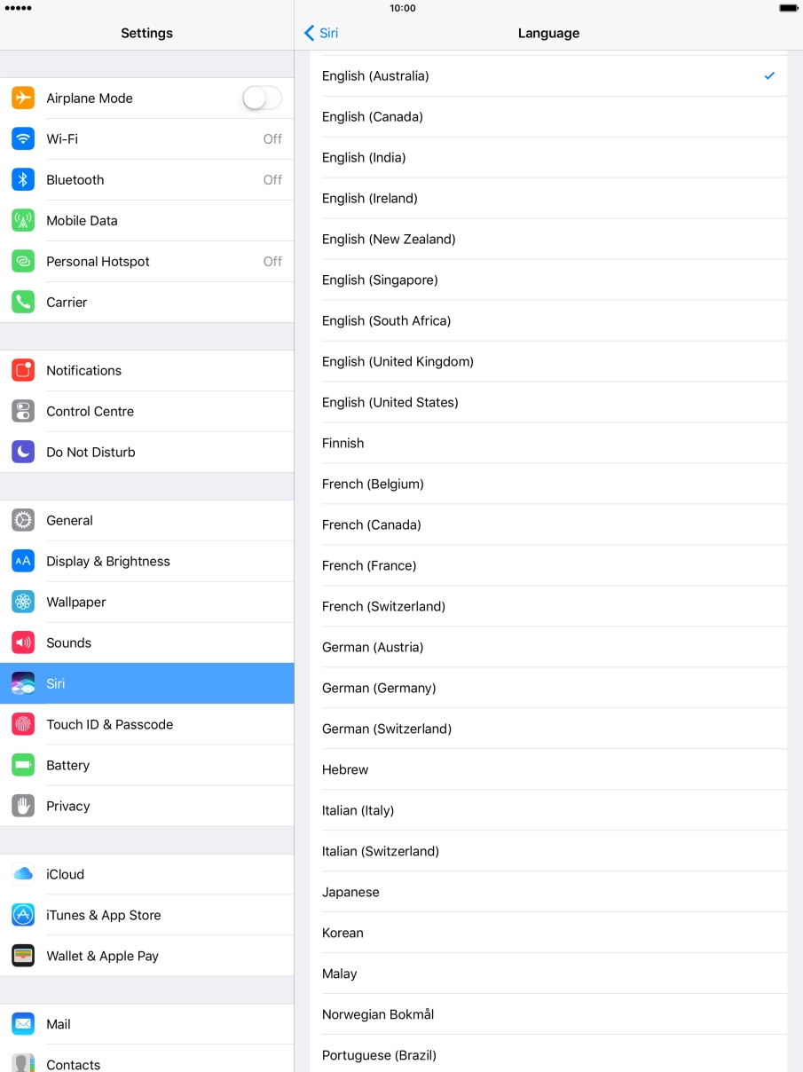 Press the required language.