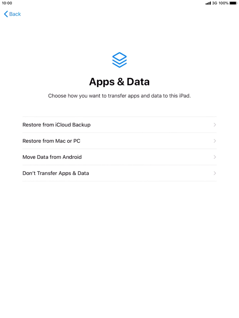 Press Don't Transfer Apps & Data and follow the instructions on the screen to finish the activation. Press Don't Transfer Apps & Data and follow the instructions on the screen to finish the activation.