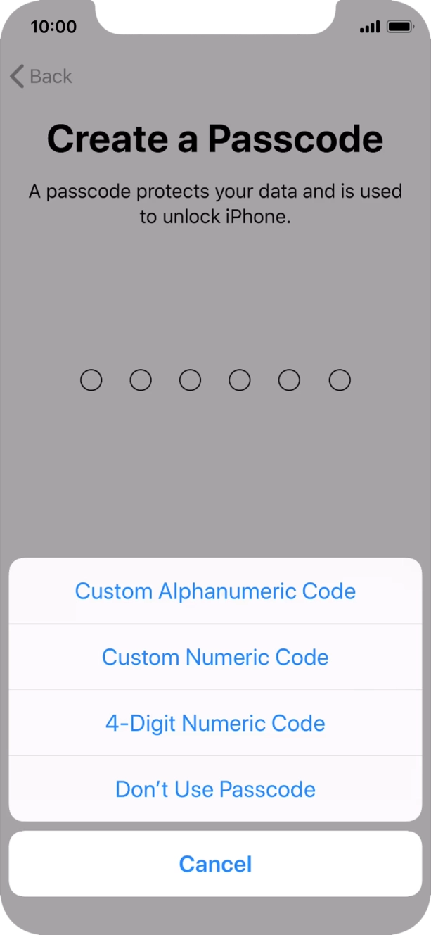 Follow the instructions on the screen to turn on use of phone lock code or press Don't Use Passcode.