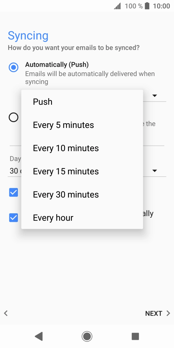 Press the required setting.
