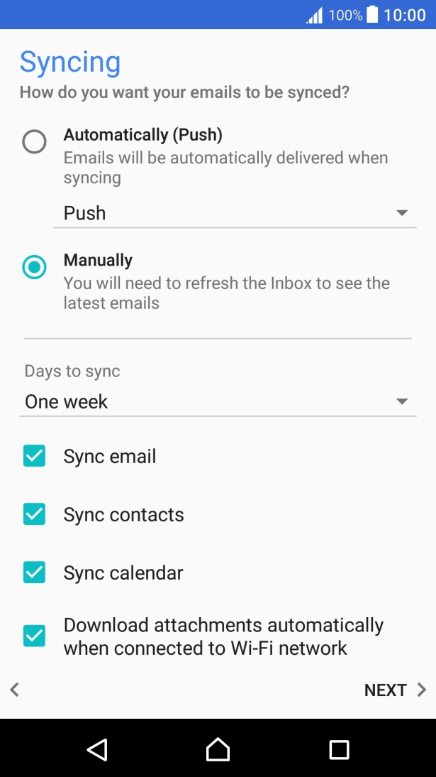Press Download attachments automatically when connected to Wi-Fi network to turn the function on or off.