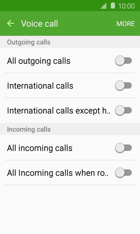 Press the indicator next to the required barring type.