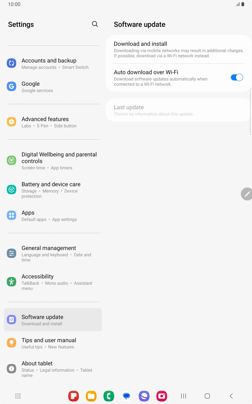 Press Download and install. If a new software version is available, it's displayed. Follow the instructions on the screen to update the tablet software.