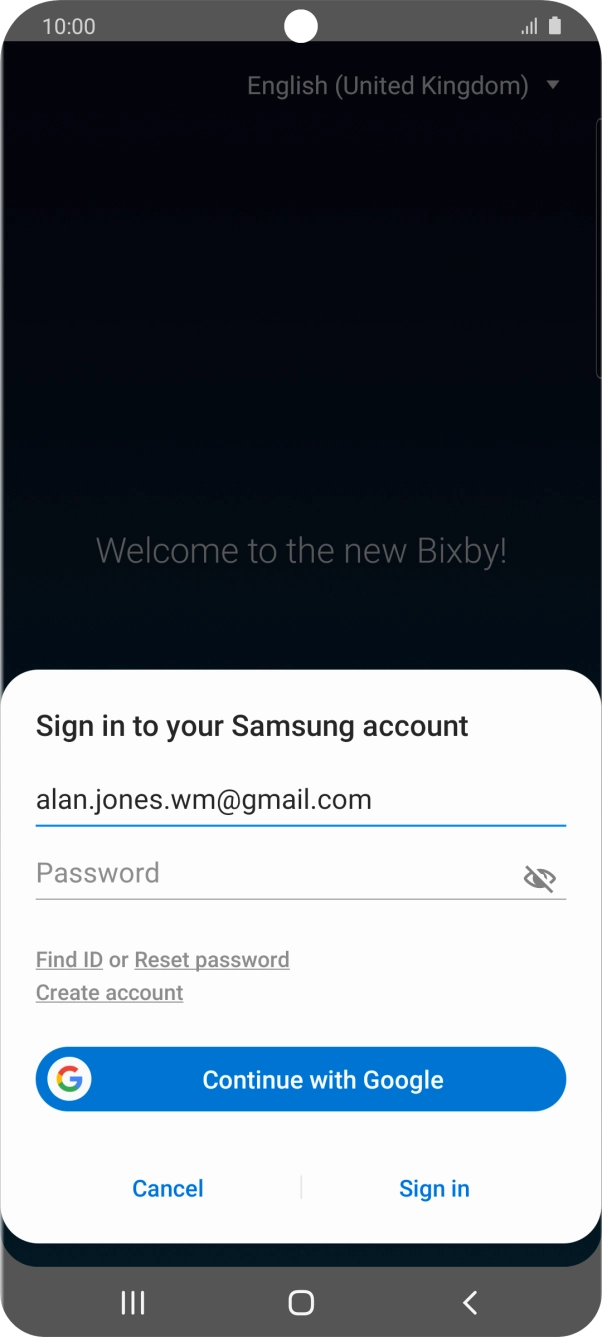 Press Password and key in the password for your Samsung account.