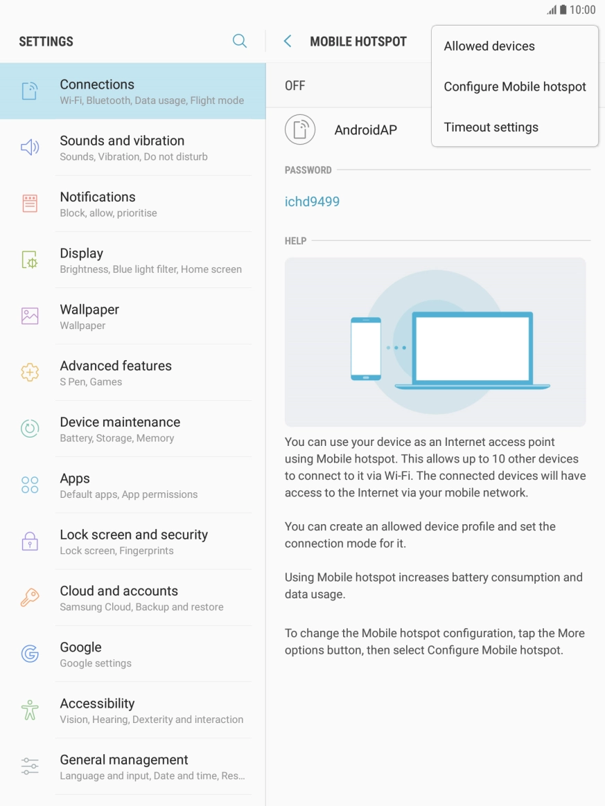 Press Configure Mobile hotspot. Press Configure Mobile hotspot.
