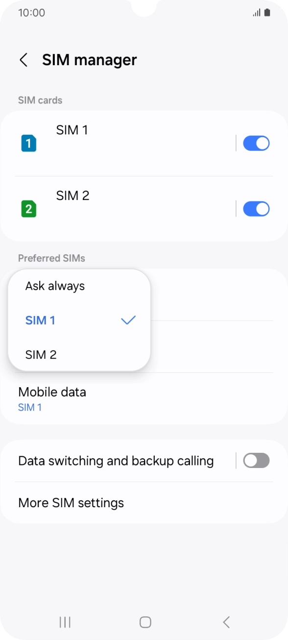Press the required setting. Press the required setting.