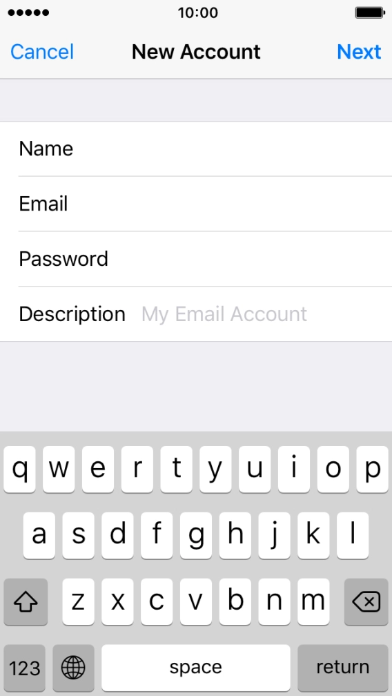 Press Description and key in the password for your email account.