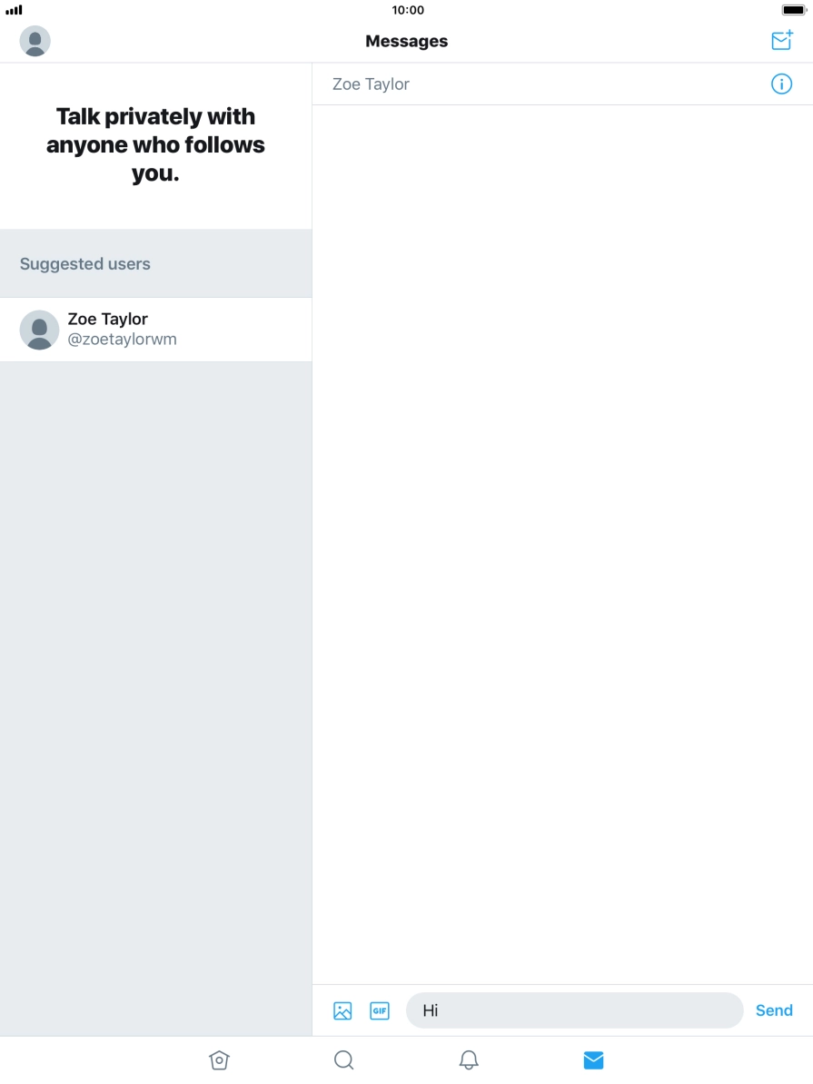 Write the required message and press Send.