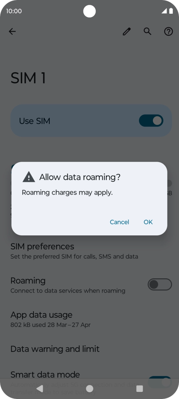 If you turn on data roaming, press OK.