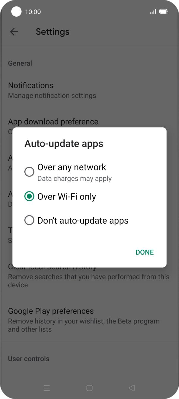 To turn on automatic update of apps using mobile network, press Over any network.