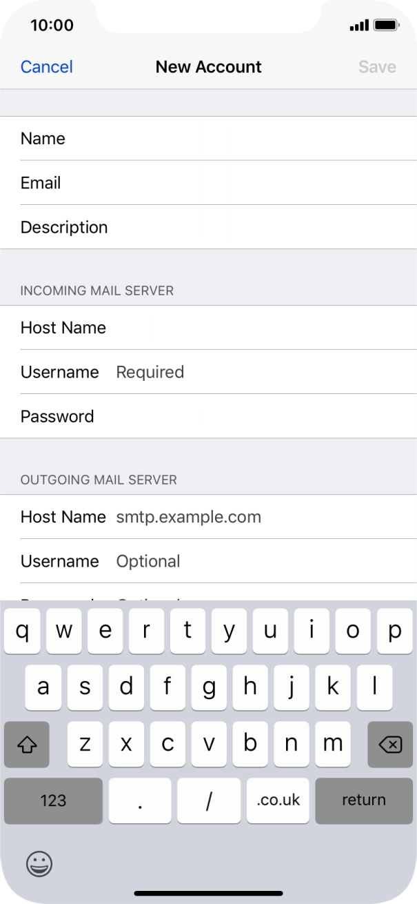 Press Username and key in the username for your email account.