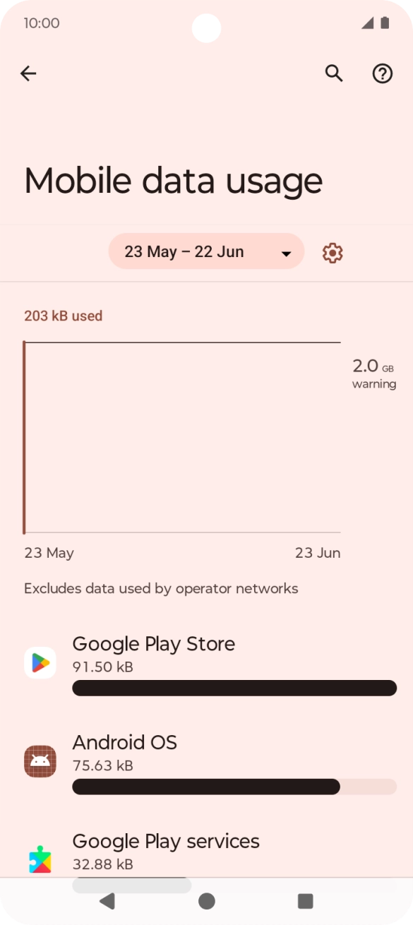 The data usage for each application is displayed below the name of the application.