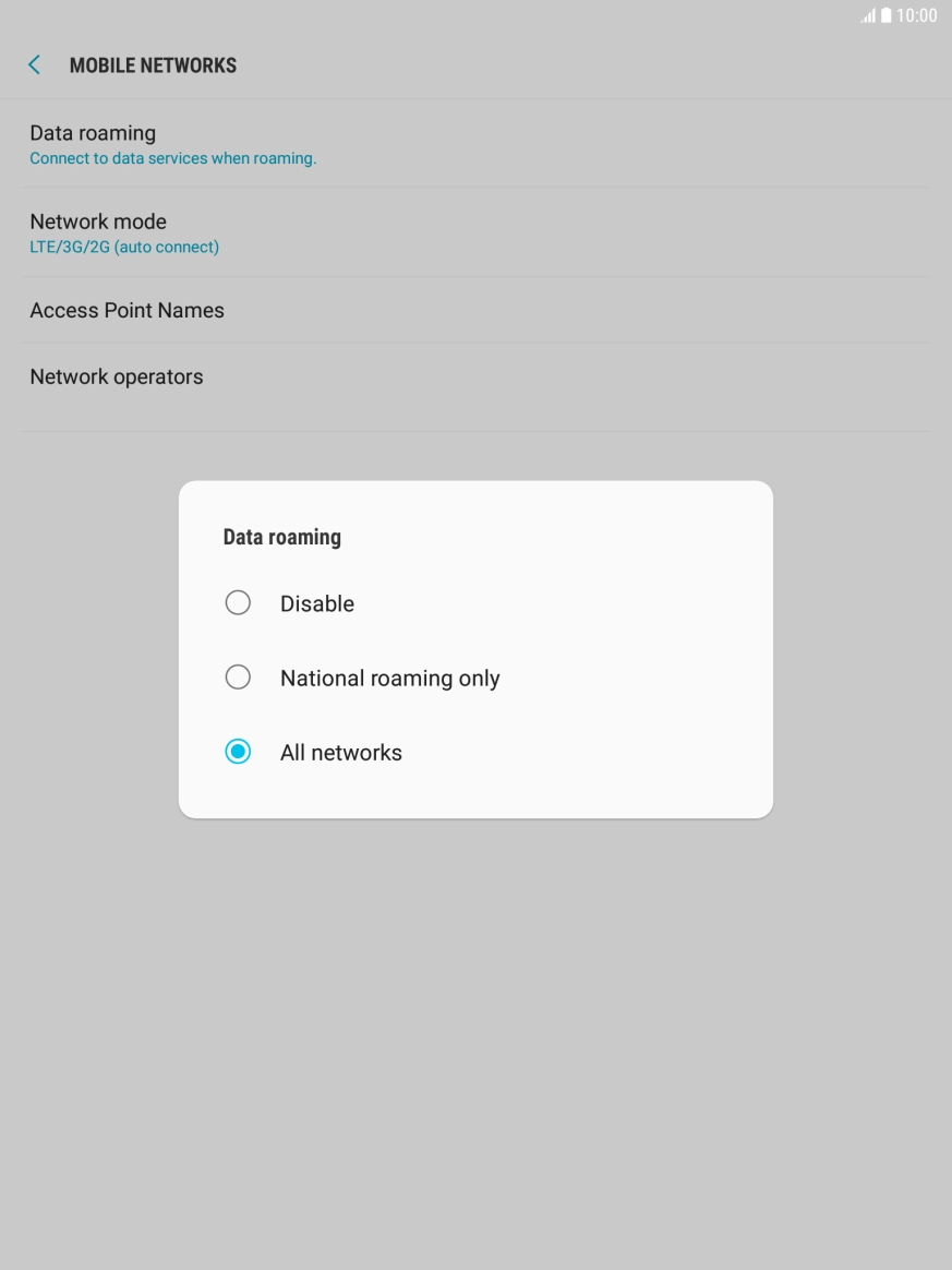 Press the required setting to turn the function on or off.