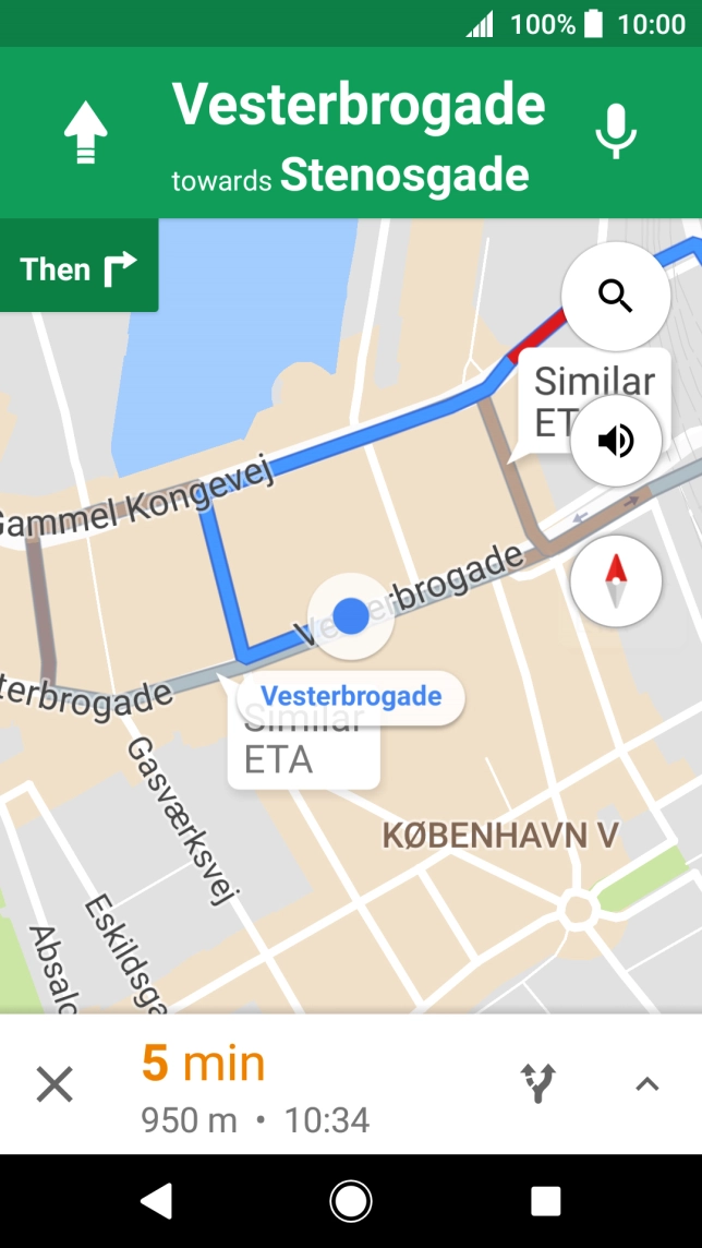 The travel information at the bottom of the screen shows your travel time, estimated time of arrival and distance to destination.
