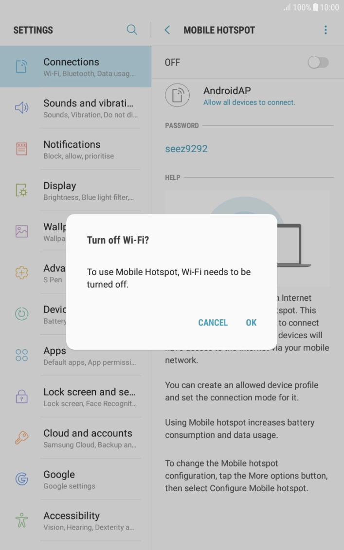 If Wi-Fi is turned on, press OK. If Wi-Fi is turned on, press OK.