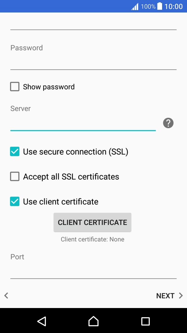 If you turn on the function, press CLIENT CERTIFICATE and follow the instructions on the screen to install the required certificate.