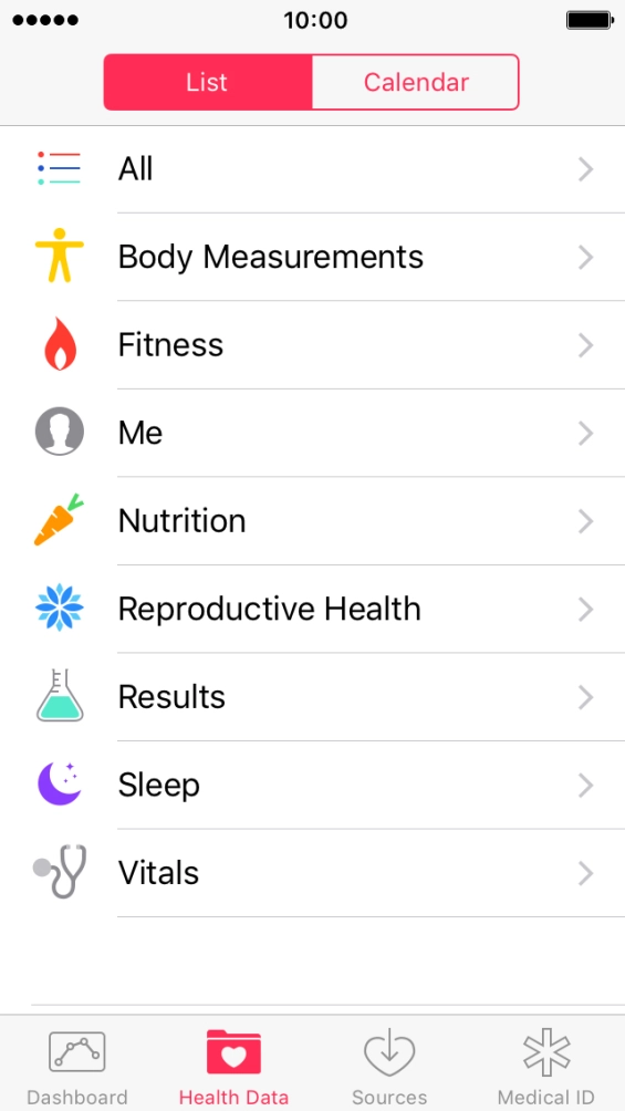 Press the required category.