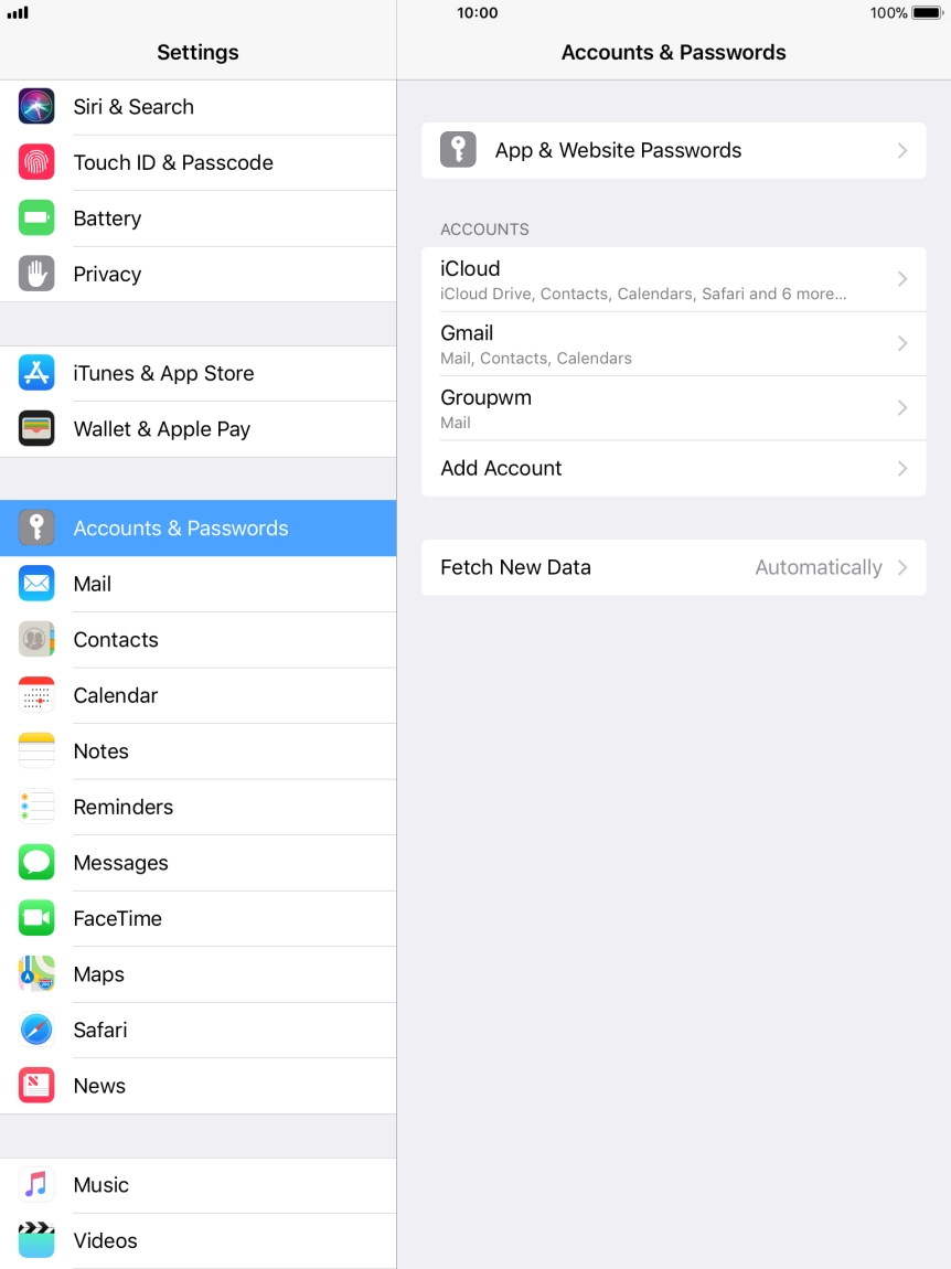 Press the name of the email account you've just set up.