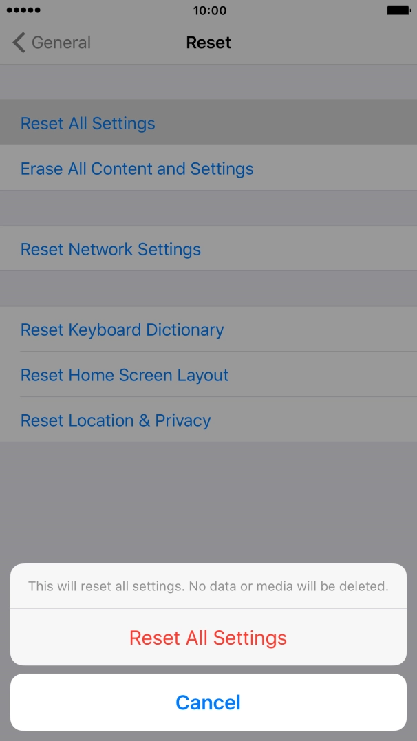 Press Reset All Settings. Press Reset All Settings.