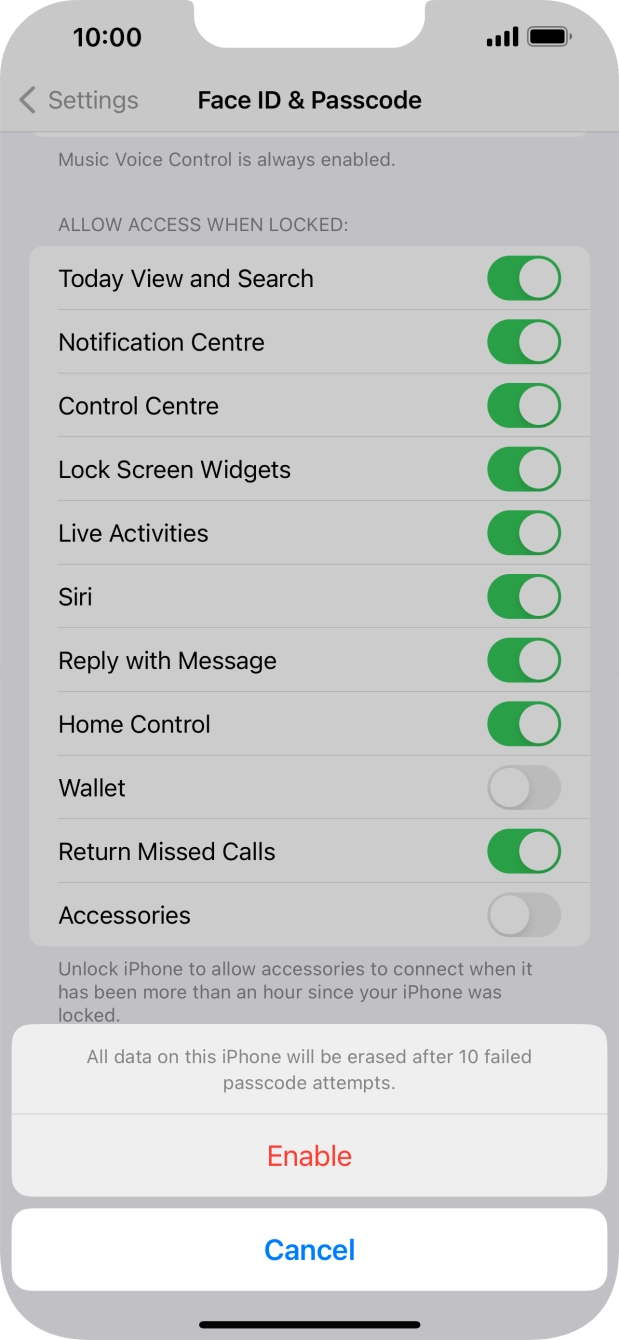 If you turn on the function, press Enable. If you turn on the function, press Enable.