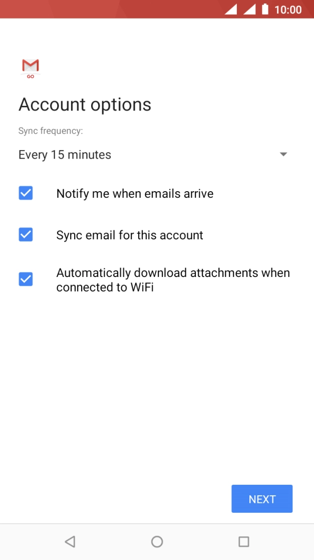 If this screen is displayed, you email account has been recognised and set up automatically. Follow the instructions on the screen to key in more information and finish setting up your phone.