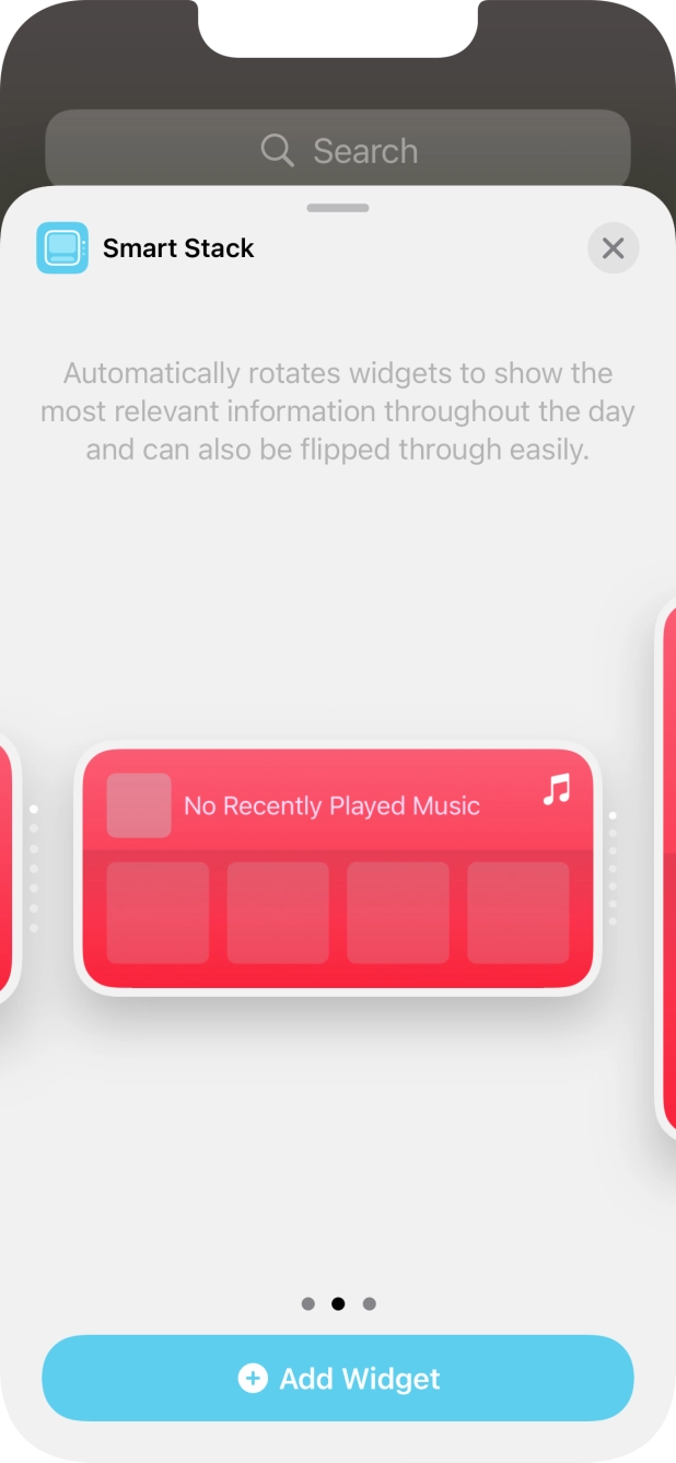 Slide your finger right or left on the screen to select the required widget size.