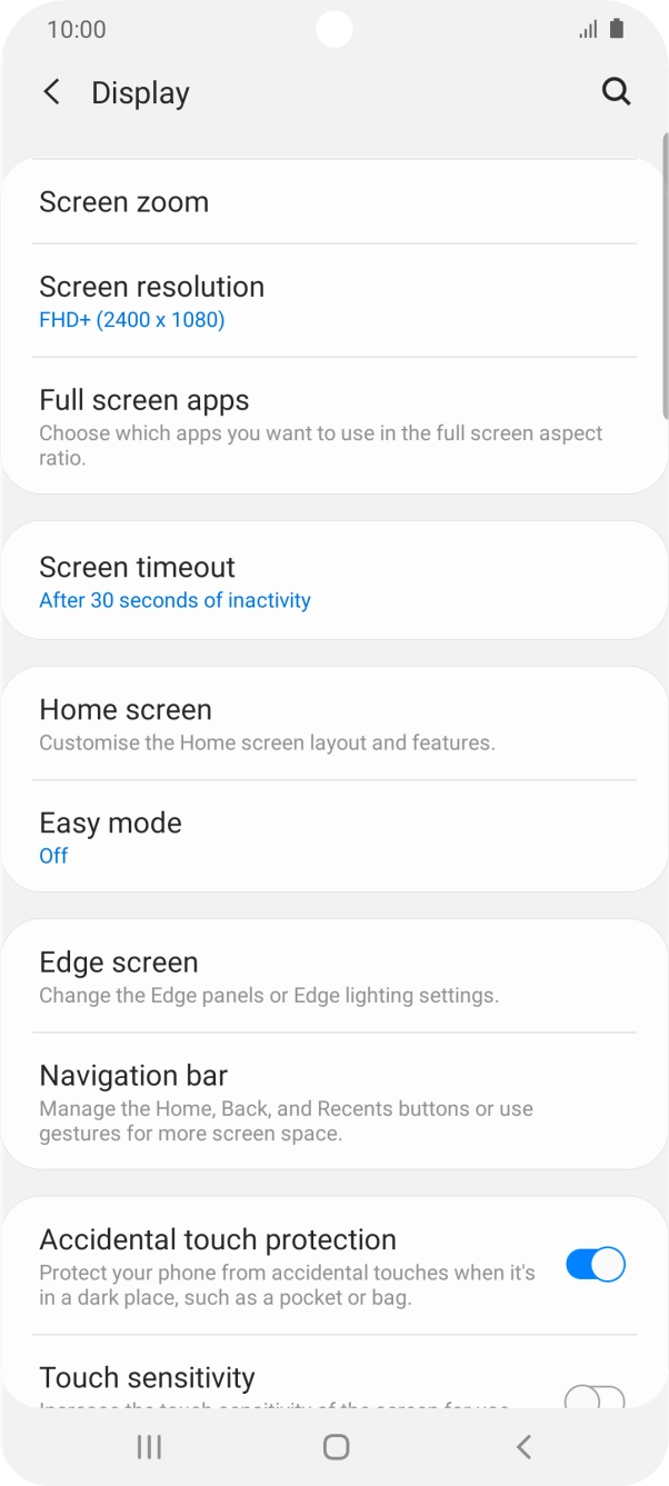 Press Screen timeout.