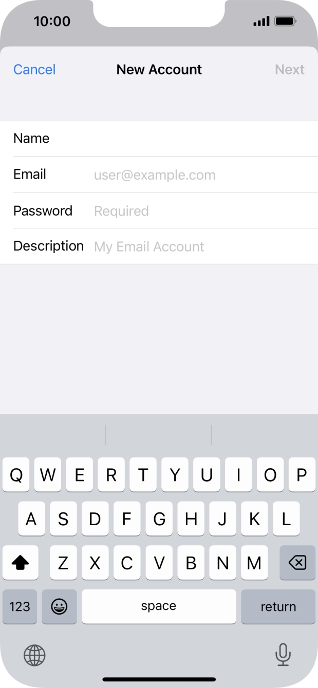 Press Email and key in your email address.