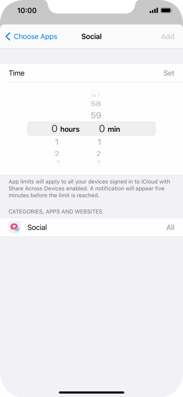 Set the required time limit for use of the selected category.