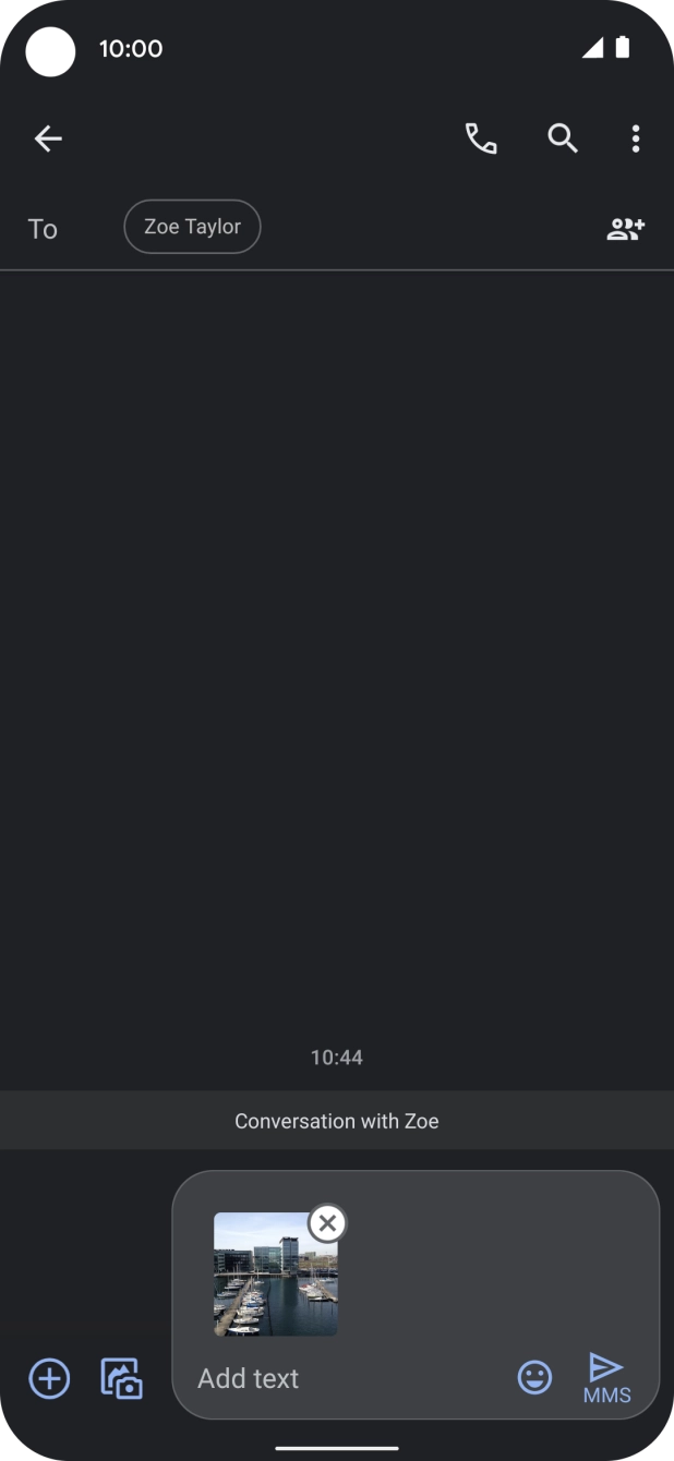 Press the text input field and write the text for your picture message.