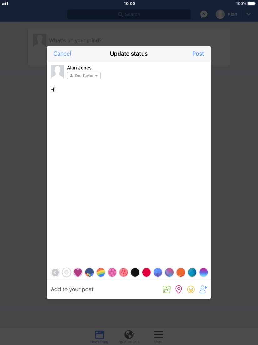 Write the required text and press Post. Write the required text and press Post.