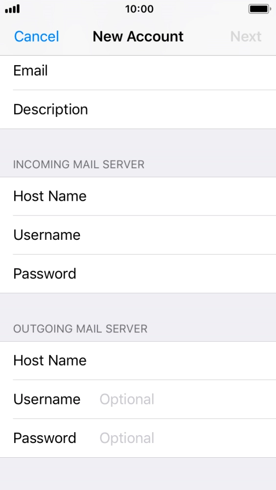 Press Username and key in the username for your email account. Press Username and key in the username for your email account.